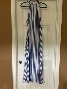 LOFT Blue and White Striped Maxi Dress